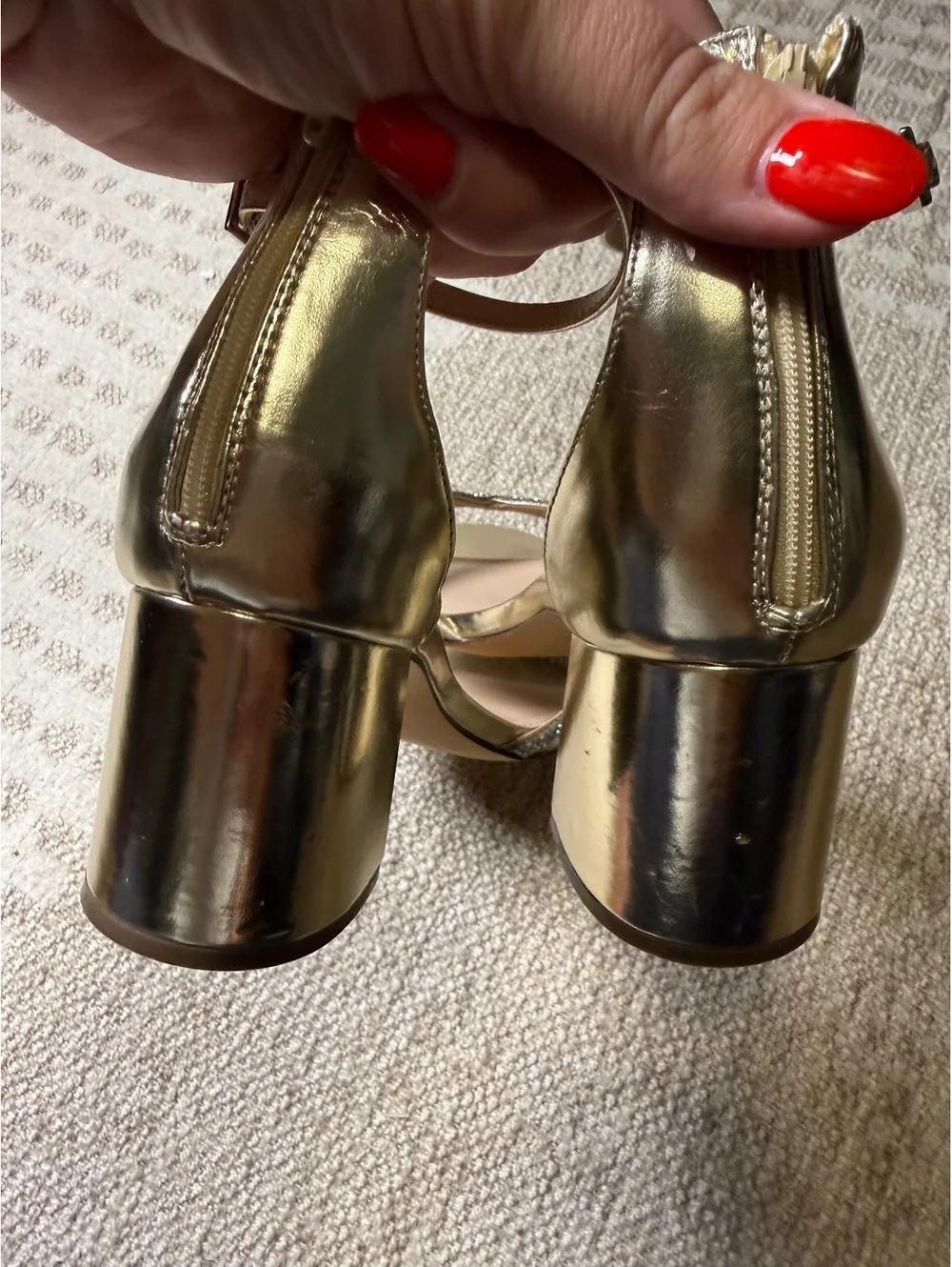 Nina Gold Rhinestone Ankle Strap Block Heel Sandals
